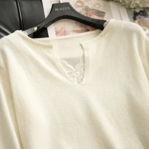 00% Wool Knitted Long Sve V-Ne Base Layer Sweater with Lace Trim Soft And Comfortable for Commuting Women's Faion - AliExpress Sweaters&Jumpers