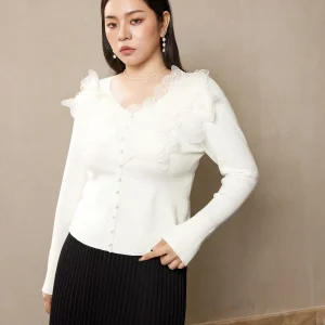 Plusmall Sweet Baily Wool Blend Slim Fit V-Neck Large Flower Soft Base Sweater Long Sleeve Knitted Top for Women - AliExpress Sweaters&Jumpers