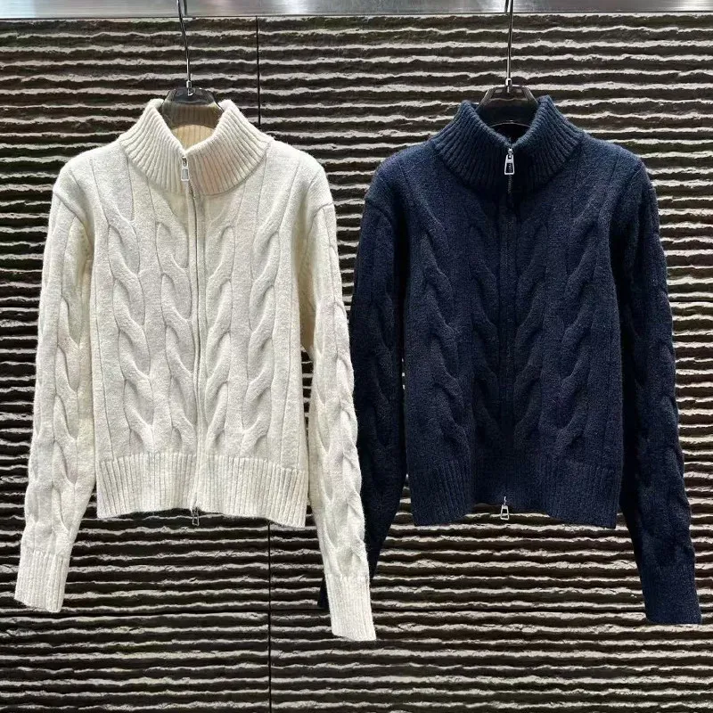 2026 Early Spring Women's Cable Knit Zip Stand Collar Cardigan Sweater - AliExpress Sweaters&Jumpers