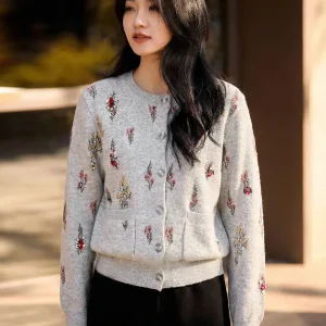 Chivirin Korean Sle Sweet Floral Embroidery Woolen Knitted Open Cardigan Women's Spring round Ne Long Sve ey Versati... - AliExpress Sweaters&Jumpers