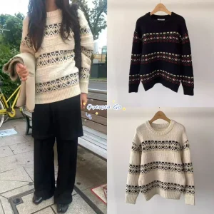 Underson Autumn Winter New Style Fair Isle Knitted Sweater Women's round Neck Coarse Yarn Twist Warm Commute Fashion Knitwear - AliExpress Sweaters&Jumpers