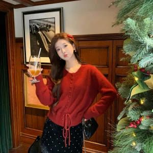 Red Knitted Sweater Women's Sle Cisas Theme Korean Lazy Faion Dbydoi Winter New Arrival Comfortable Woolen Top - AliExpress Sweaters&Jumpers