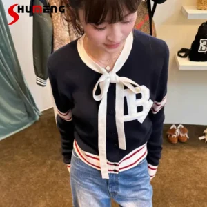 Japanese Y2k Chic Age-Reducing College Style Tie Patch Knitted Cardigan Coat Sweet O-Neck Single-Breasted Sweater Top For Ladies - AliExpress Sweaters&Jumpers