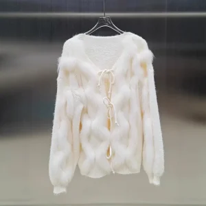 2025 New Fashion Knit Women Pullovers Oversized Real Natural Fox Fur Sweater Lace-up Cardigan Elegant Clothing Female Jackets - AliExpress Sweaters&Jumpers