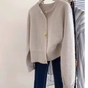 New hot selling long sleeved knitted women's cardigan O-neck 100% wool sweater autumn and winter short jacket sweater solid colo - AliExpress Sweaters&Jumpers