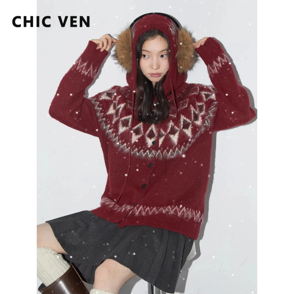 CHIC VEN New Women Cardigan Loose Casual Retro Round Neck Knitted Sweater With Hat Autumn Winter 2025 - AliExpress Sweaters&Jumpers