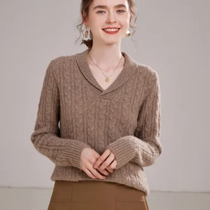 Soft Comfort Autumn Winter 100% Pure Cashmere Pullover Sweater Women Lapel Collar Cable Knit Soild Elegant High Quality Tops - AliExpress Sweaters&Jumpers