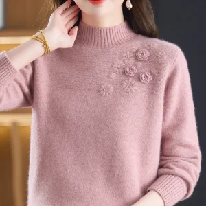 Autumn Winter Thiened Camere Knitted Sweater Embroidered f High Collar Mommy Sle Faionable Breathable Warm Woolen Top - AliExpress Sweaters&Jumpers