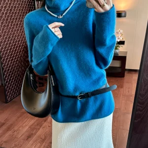 You See Winter Blue Knitted Woolen Top with Pile Collar Design Simple Sle Long Sve Soft Comfortable Fem Outerwear - AliExpress Sweaters&Jumpers