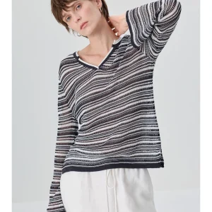 Dry Breathable Long Sve V-Ne Hollow out Knitted irt Cover up Women Loose Striped Top Silk And Paper Yarn Casual Wear - AliExpress Sweaters&Jumpers