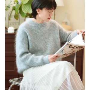 Loose Lazy Sle Wool Camere Fog Blue round Ne Pullover Sweater Women's Thi Knitted Winter New Arrival Commute Sle - AliExpress Sweaters&Jumpers