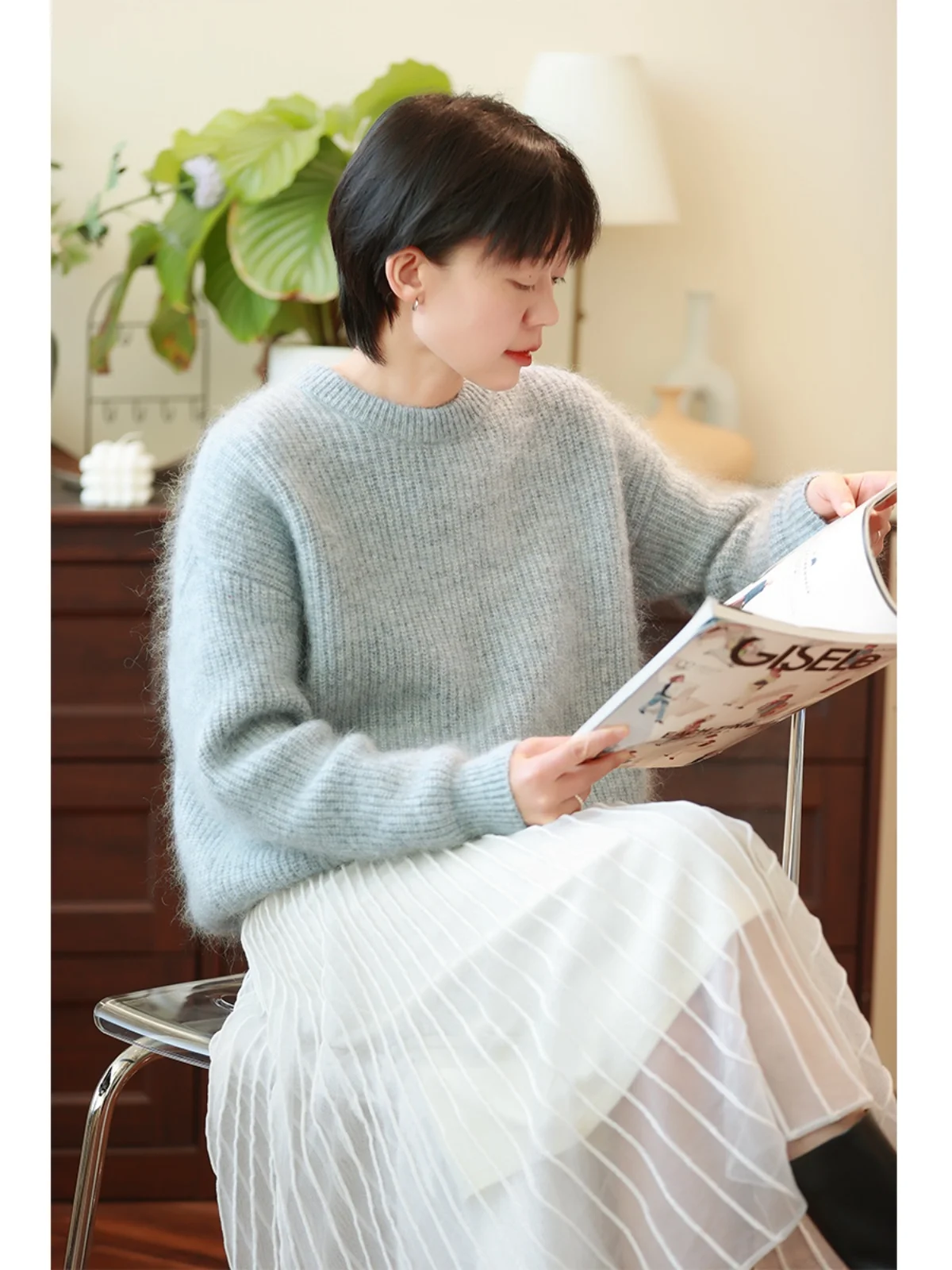 Loose Lazy Sle Wool Camere Fog Blue round Ne Pullover Sweater Women's Thi Knitted Winter New Arrival Commute Sle - AliExpress Sweaters&Jumpers