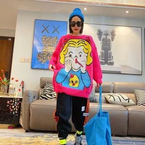 Winter Cartoon Mid-Length Thickened Warm Sweater for Women European Style Heavy Craft Rhinestone Loose Knitted Top - AliExpress Sweaters&Jumpers