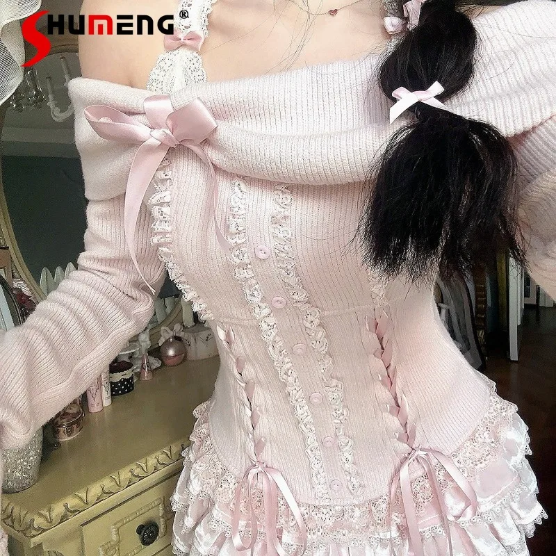 2025 Autumn New French Style Top Soft And Comfortable Gentle Bow Shoulder Long-sleeved Slimming Knitted Sweater Women's Clothing - AliExpress Sweaters&Jumpers