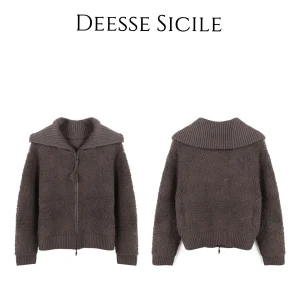 Coffee Color Woolen Knitted Sweater with Large Collar And Tassel Zipper for Women Soft Thi Long Sve ort Length Cardigan - AliExpress Sweaters&Jumpers