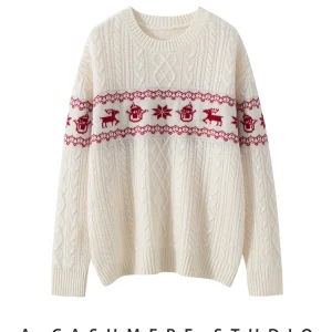 New Year's Clothing 100% Cashmere Sweater Pullover Women's Jacquard O-Neck Knit Soft Autumn Winter Office Casual Loose Warm Tops - AliExpress Sweaters&Jumpers