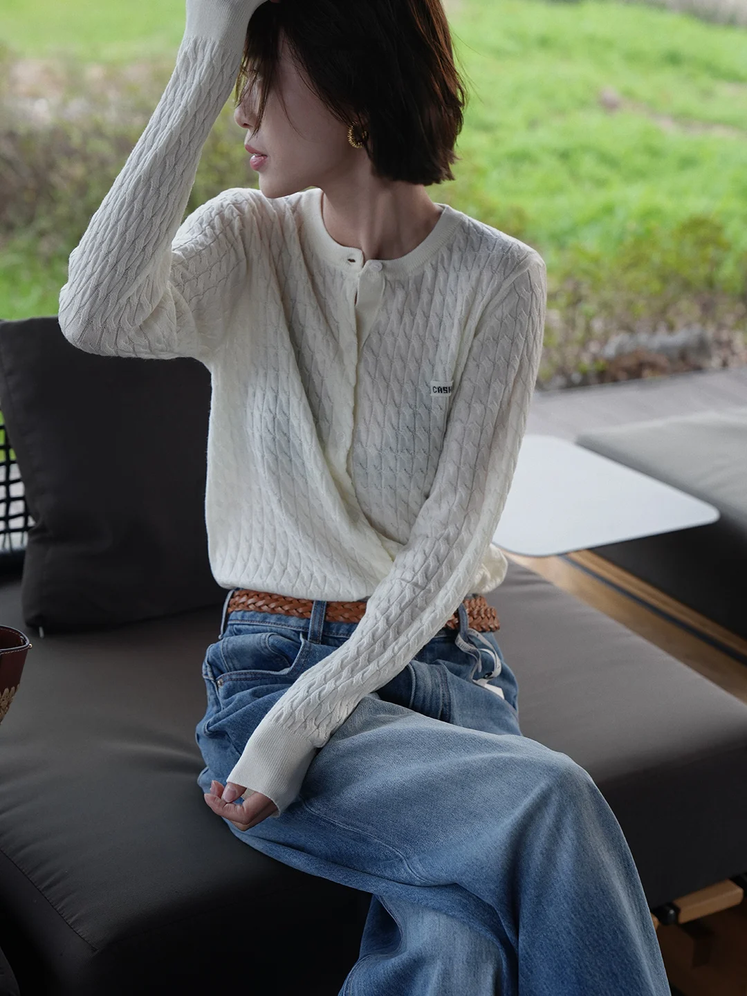 Korean Sle Knitted Open Cardigan Textured Twist round Ne Spring New Sweet Straight Jaet Label Women's Long Sve Knitwear - AliExpress Sweaters&Jumpers