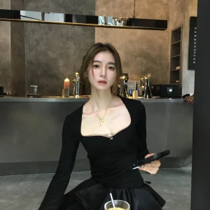 Cunblvd Korean Sle Slim Fit U-Ne Basic Pure Color Top Women's Soft Lenzing Fiber Long Sve Casual Breathable T-irt - AliExpress Sweaters&Jumpers
