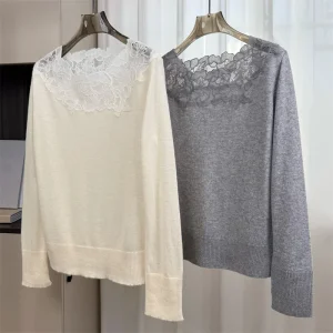 Women's sweater Spring 2026 new stretch knitted slim fit women's long sleeved top Lace patchwork pullover wool blend Knitwear - AliExpress Sweaters&Jumpers