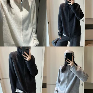 Awencoat 00% Wool Knitted Zipper Ne Loose Women's Sweater Spring Autumn Casual Sle Long Sve Breathable Comfortable - AliExpress Sweaters&Jumpers