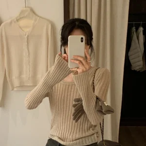 BRIVIN Korean Sle Women's Knitted Sweater Long Sve round Ne Slim Fit Base Layer Top Color Beige Camel Wool Hoodie - AliExpress Sweaters&Jumpers