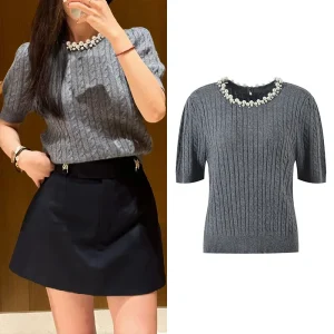 Handmade Knitted ort Sve round Ne Pullover 2024 Ele Lady's Personali Twist Design Beaded Knitwear for Women - AliExpress Sweaters&Jumpers
