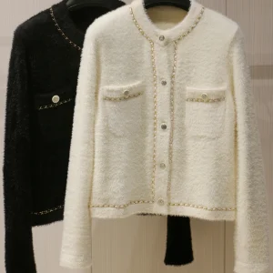 Heavy Chain Gold Buckle Knitted Single-Breasted Cardigan Women Autumn Winter New Luxury Soft Fluffy Elegant Fuzzy Sweater Coat - AliExpress Sweaters&Jumpers