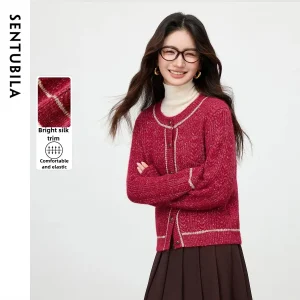 SENTUBILA Elegant Commute Cardigan Sweater Women 2026 Autumn Contrasting Sweaters O-neck Single Breasted Female Tops W54EB4148 - AliExpress Sweaters&Jumpers