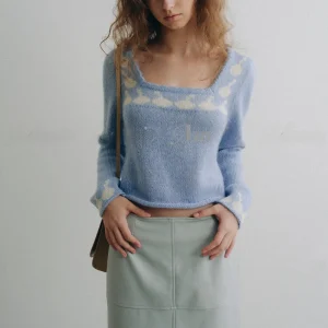 East Gate Smoothmood 24-Year-Old Long Sve Square Collar Knitted Sweater Mixed Wool Sea Island Cotton Flower Patterned - AliExpress Sweaters&Jumpers