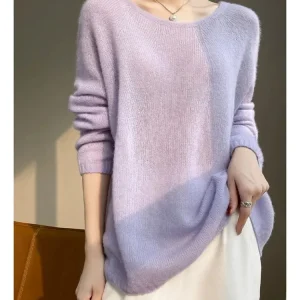 Women's Seamless Lazy Light Soft Mulberry Silk Sweater Thin round Neck Loose Cashmere Sweater Waxy Texture - AliExpress Sweaters&Jumpers