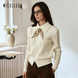 OLrain Women Elegant Sweaters 2026 Autumn Solid Turn-down Collar Knitted Pullovers Soft Long Sleeve Female Tops O57QM001189 - AliExpress Sweaters&Jumpers