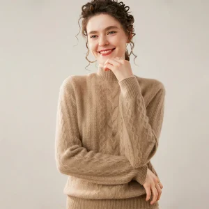 Autumn Winter New Thick Warm 100% Cashmere Pullover Cable Sweater Women's Twist Flower Mock Neck Soft Casual Soild Knitted Tops - AliExpress Sweaters&Jumpers