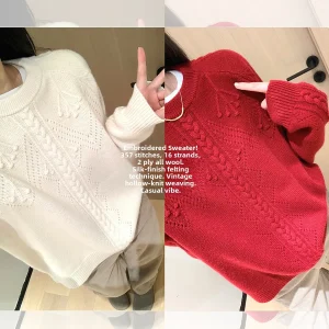 Loose Fit Woolen Knitted Sweater with Twist Flower Design V-Ne Hollow out Retro Silk Luster Floing Full Wool Top - AliExpress Sweaters&Jumpers