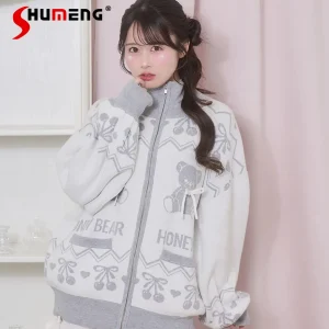 Japanese Style Sweet Cute Girl's Stand Collar Long-sleeve Zipper Loose Versatile Knitted Cardigan Jacket for Women Spring 2026 - AliExpress Sweaters&Jumpers