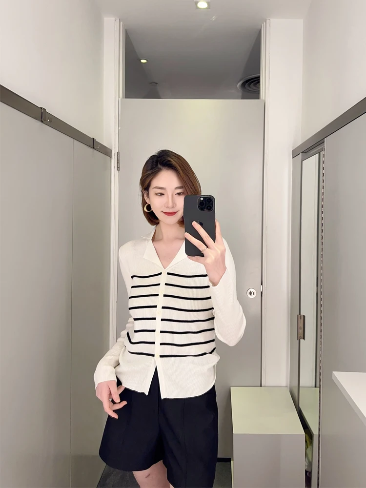 Spring 2024 New Arrival Slim Fit V-Ne Striped Knitwear Waist-Cinching Thin Top Air Conditioning irt Outerwear for Women - AliExpress Sweaters&Jumpers