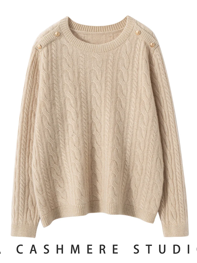 Chic Autumn Winter Grace Women's Clothing O-Neck Button Pullover 100% Cashmere Sweater Twist Flower Soft knitwear Thick New Tops - AliExpress Sweaters&Jumpers