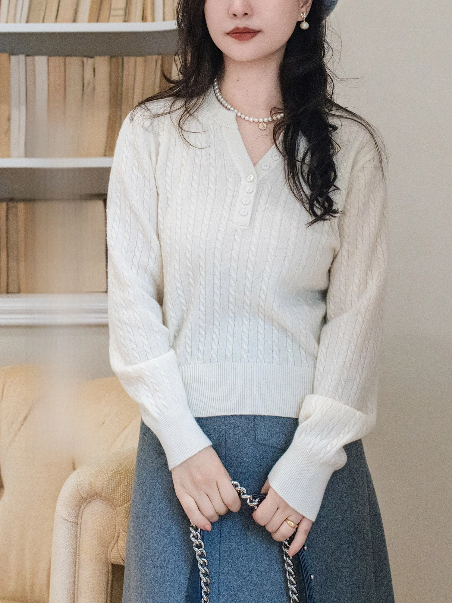 Apipedr Soft Wool Knitted Sweater with Twist Flower Design And Scissors Collar Casual Sle Long Sve Women's Pullover - AliExpress Sweaters&Jumpers