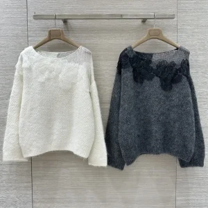 Women's Wool Blend Sweater Autumn Winter Lace Embroidery O-Neck Long Sleeve Elegant Ladies Knitted Pullover - AliExpress Sweaters&Jumpers
