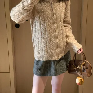 Faionable Wool Blend Knitted Cardigan with Detachable Fur Collar 3D Twist Flower Design Straight Cut lectual Sle Wom... - AliExpress Sweaters&Jumpers