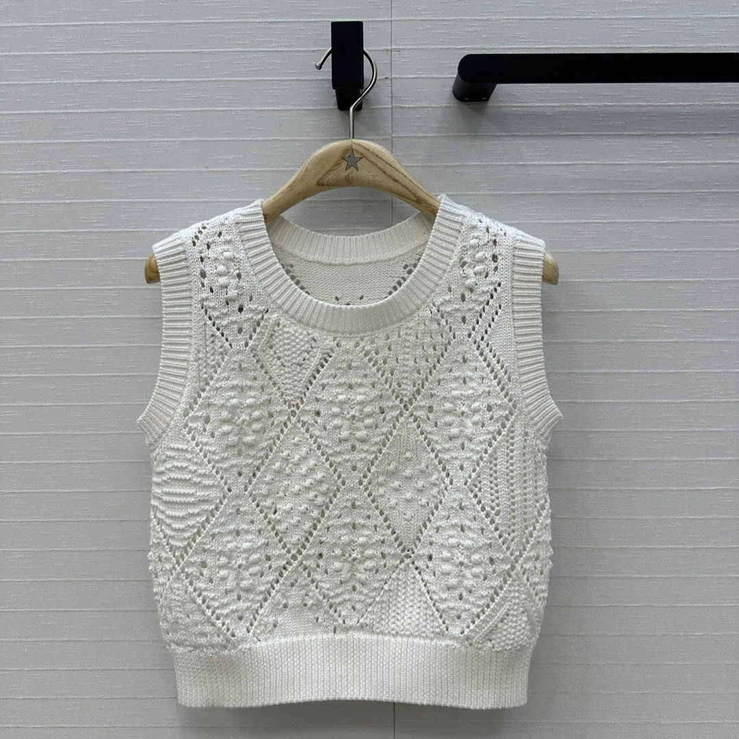 Cute Cotton Yarn Knitted Tank Tops Women Sweater O-neck Sleeveless Crochet Argyle Pattern Hollow Out Casual Vest Pullover - AliExpress Sweaters&Jumpers