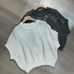 Summer linen embroidered sequinned yarn sparkling knitwear top - AliExpress Sweaters&Jumpers