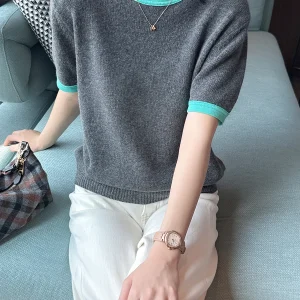 Soft Knitted ort Sve T-irt Color Blo Stripe Pattern Casual Sle Women's Faion Spring 2026 Pra Field Workwear - AliExpress Sweaters&Jumpers