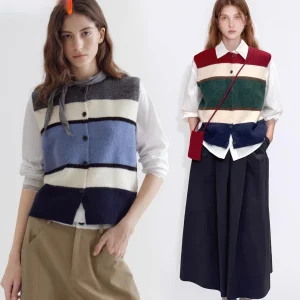 Fano Women's Knitted Wool Blend Vest  Sonata Irregular Stripes Korean Sle Straight Cut Winter Warm Top - AliExpress Sweaters&Jumpers