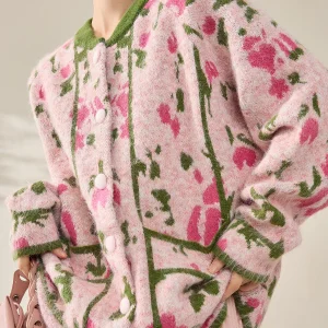 FlowingEra Sweet Embroidered round Ne Loose Knitted Cardigan Pink Color Blo Winter Sweater Outerwear Comfortable Polyeste... - AliExpress Sweaters&Jumpers