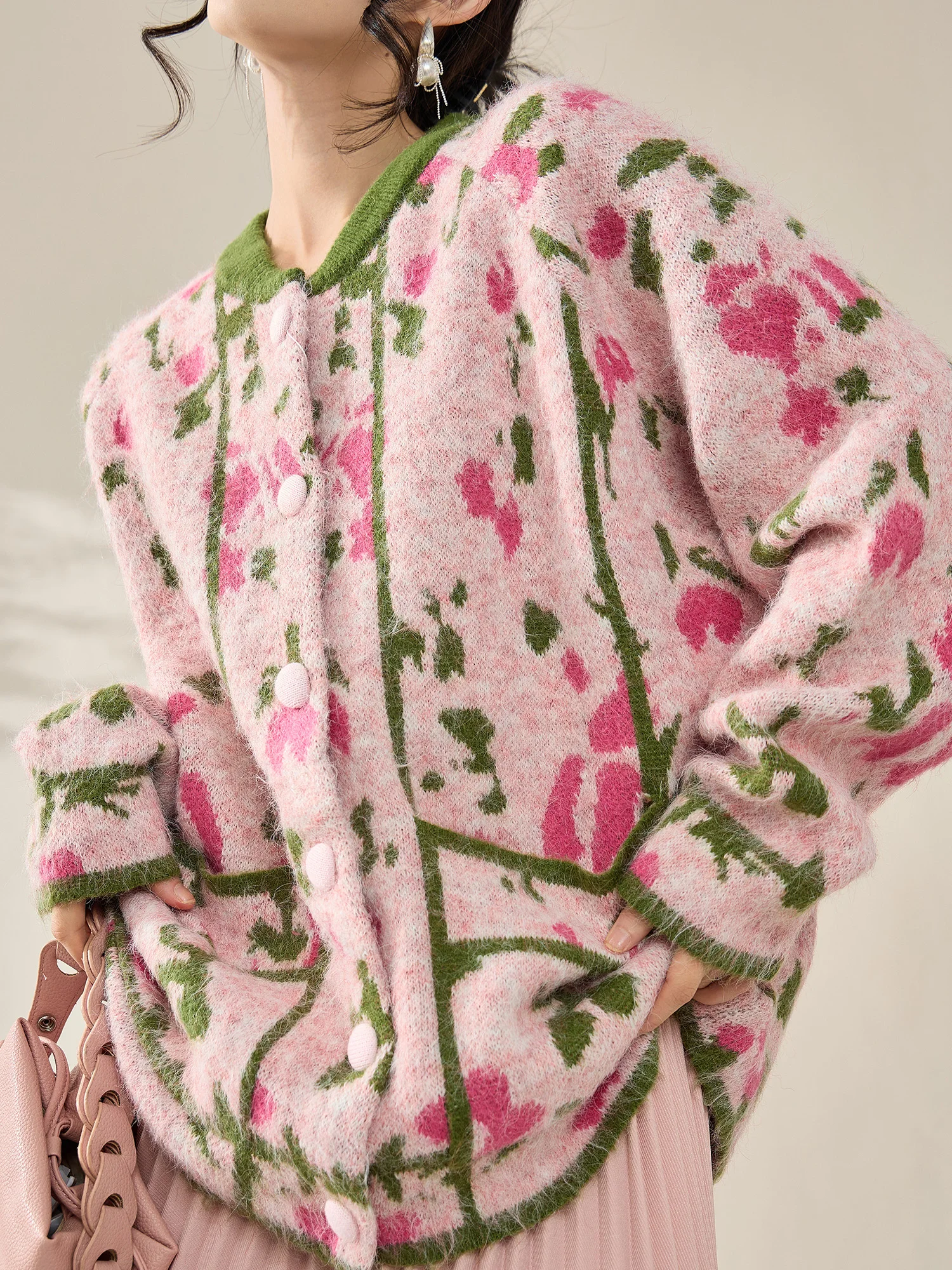 FlowingEra Sweet Embroidered round Ne Loose Knitted Cardigan Pink Color Blo Winter Sweater Outerwear Comfortable Polyeste... - AliExpress Sweaters&Jumpers