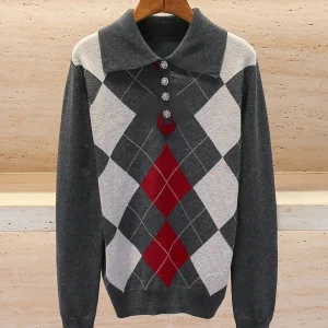 Premium Women's Knitted  Neck Sweater Autumn Winter College Style Diamond Patterned Top Quality Soft Medium Thickness Lon... - AliExpress Sweaters&Jumpers
