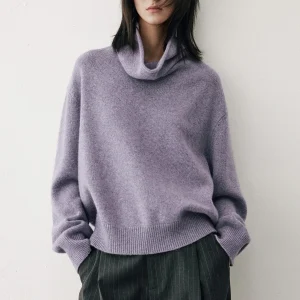 HaveRice Casual Sle Loose Fit Knitted Sweater Bear Fur Mixed Yams Knit High Collar Lazy oulder Women's Faion Wool Blend - AliExpress Sweaters&Jumpers