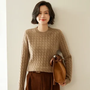 High-end Women Sweater O-neck Cable Knit Long Sleeve Pullover Elegant Minimalist Autumn Winter 100% Cashmere Knitwear Clothing - AliExpress Sweaters&Jumpers