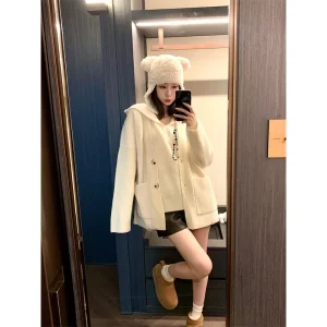 Kong  ain Vintage Full Wool V-ne Open Cardigan Women's Autumn Winter New Lazy Sle Loose Soft Knitted Top - AliExpress Sweaters&Jumpers