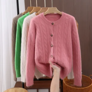 Preppy Style Chic O-Neck Twist Flower Women's Cardigan Button Soft Warm Single Breasted 100% Mink Cashmere Sweater Basic Tops - AliExpress Sweaters&Jumpers
